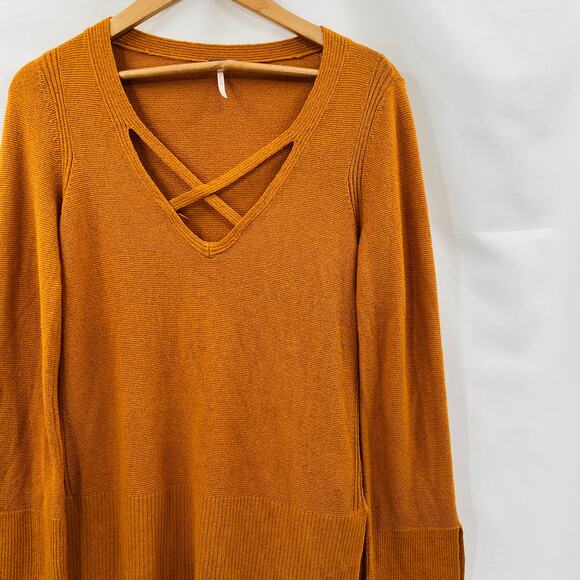 Free People rust orange criss cross tunic sweater - Picture 2 of 5